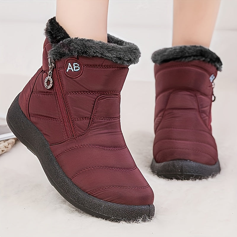 Women's Faux Fur Snow Boots Winter Ankle Boots Side Zipper
