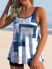  Modest Tankini Set Patchwork Print Cami Top & Shorts Swimsuit