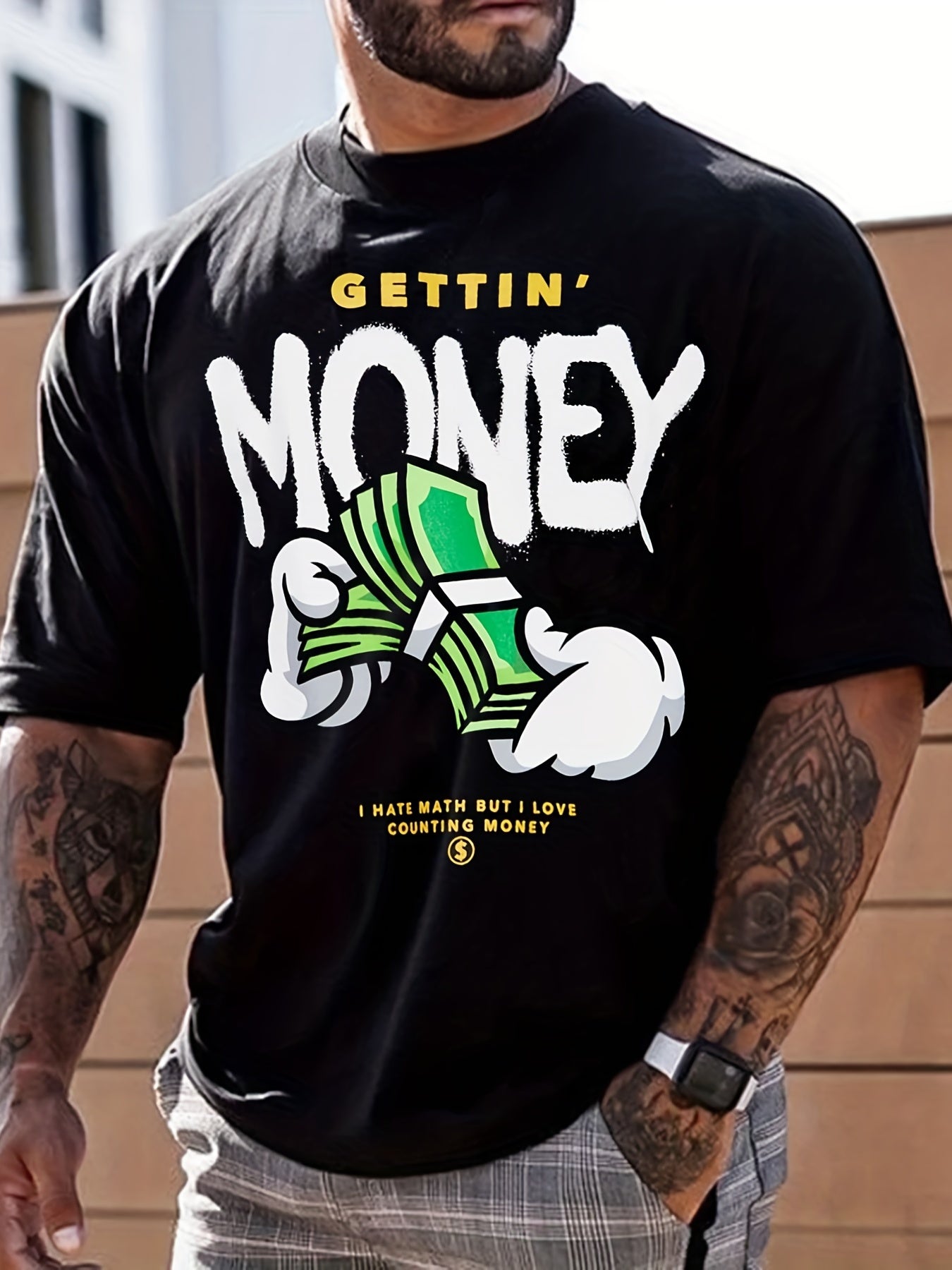 Cartoon Money Print Men's Graphic Crew Neck T-shirt