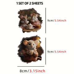 2pcs Funny Mouse Stickers Waterproof Adhesive Decoration