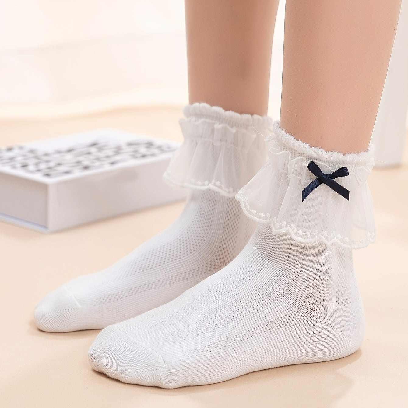 Bow Lace Mesh Thin Breathable Lace Crew Socks Girls Cotton Crew Socks