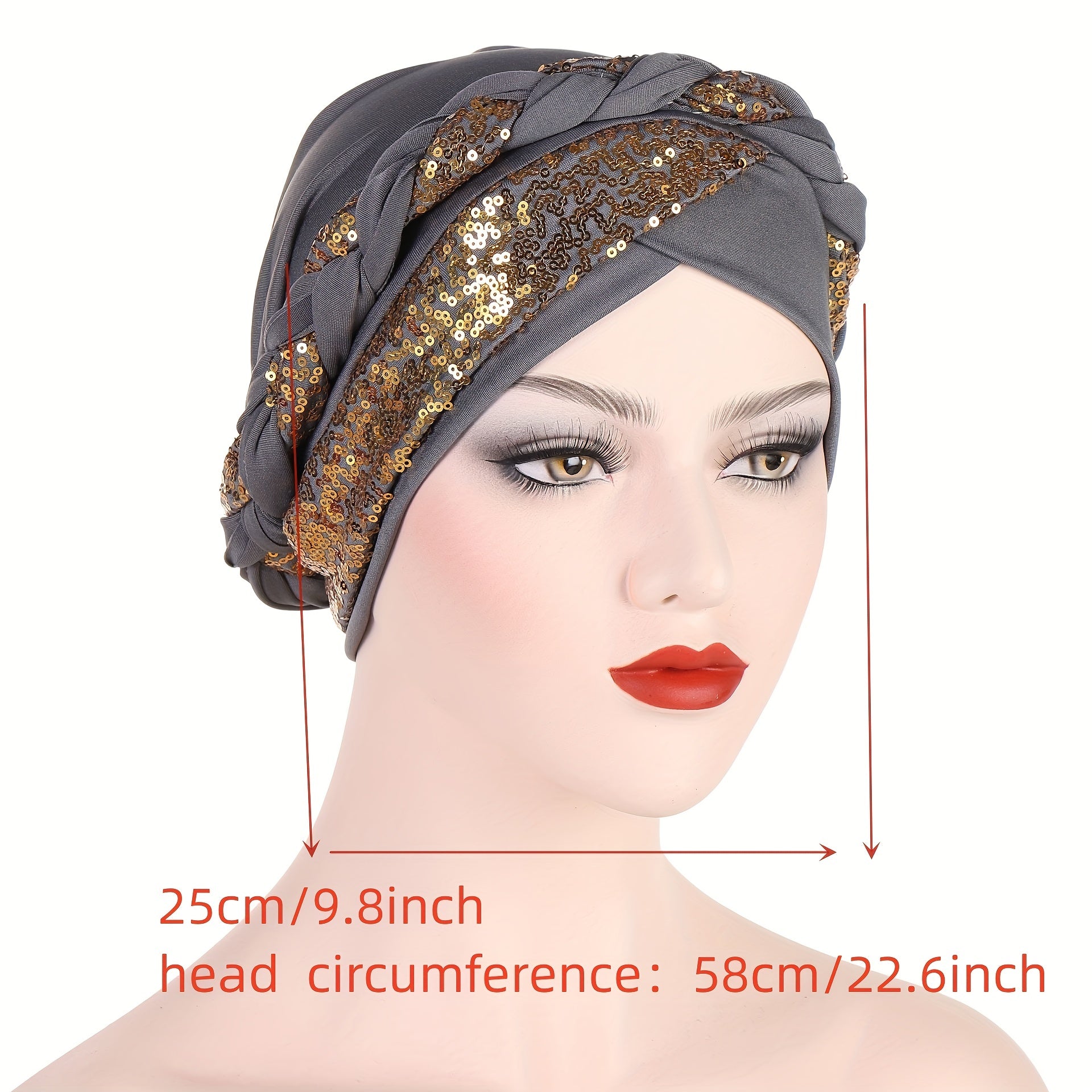 Sequin Decor Braid Turban Cap Boho Head Wrap Lightweight Beanie Women Hats