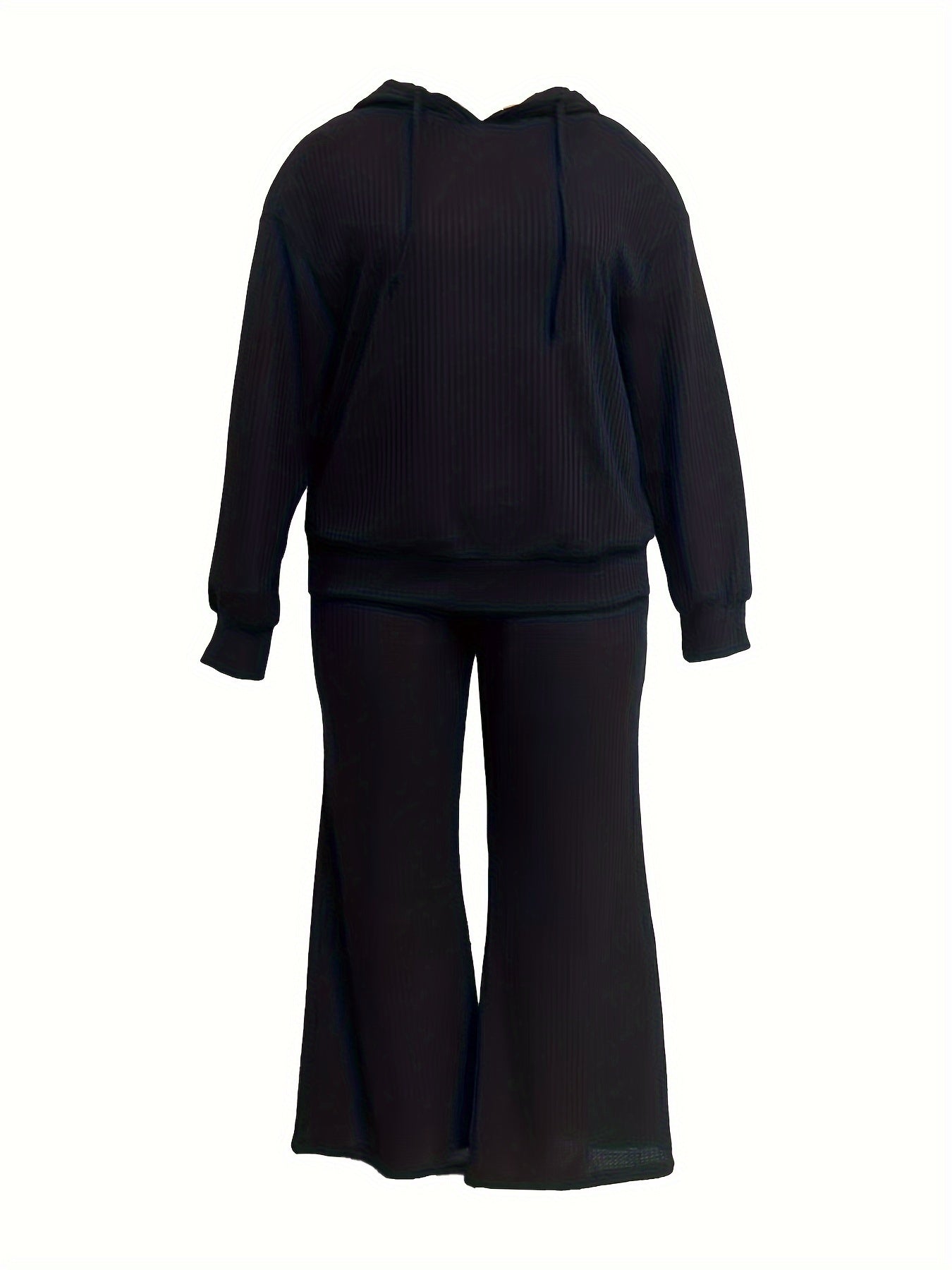  Solid Waffle Hoodie & Flared Leg Pants Set