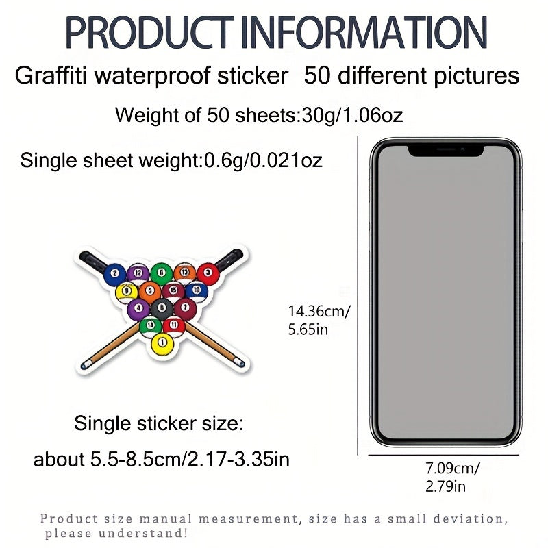 50pcs Billiards Graffiti Stickers Waterproof DIY Phone Case Luggage