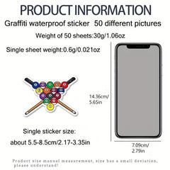 50pcs Billiards Graffiti Stickers Waterproof DIY Phone Case Luggage