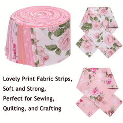 42pcs Fabric Strips Rose Floral Bows & Polka Dot Print Quilting Supplies