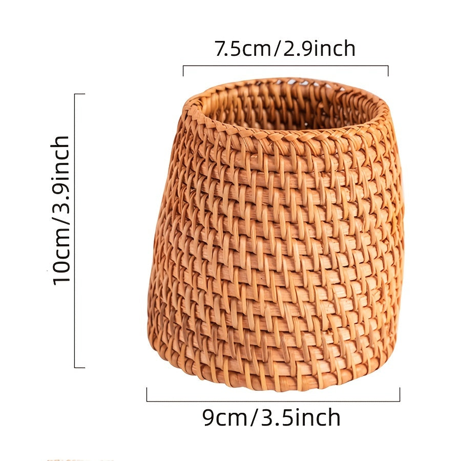 Hand-woven Rattan Tea Pen Holder Office Storage Basket