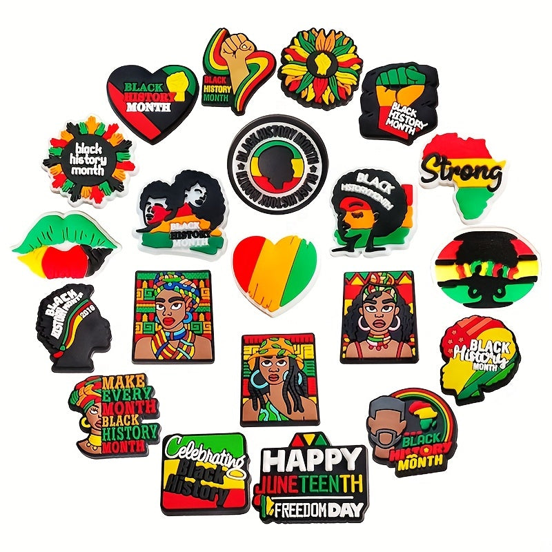 21pcs Black History Month Shoe Charm Set for Clogs Sandals DIY Decoration