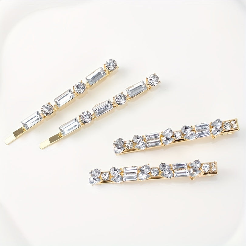 4pcs Rhinestone Hairpin Long Hair Clip for Women Girls