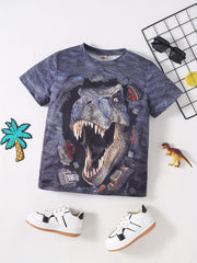 Boys' Dino Print Tee - Comfortable and Stylish Crew Neck T-shirt for Summer