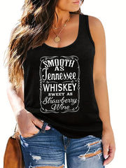 Casual Tank Top Women's Plus Slogan Print Round Neck Tank Top