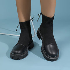 Platform Ankle Stretch Boots Lace Up Round Toe Short Boots