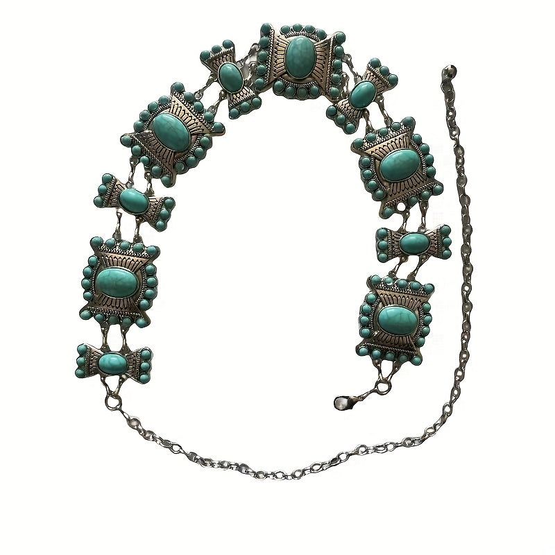 Retro Turquoise Chain Belt for Women