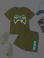 Boys Reflective Game Console Outfit Short Sleeves T shirt & Shorts