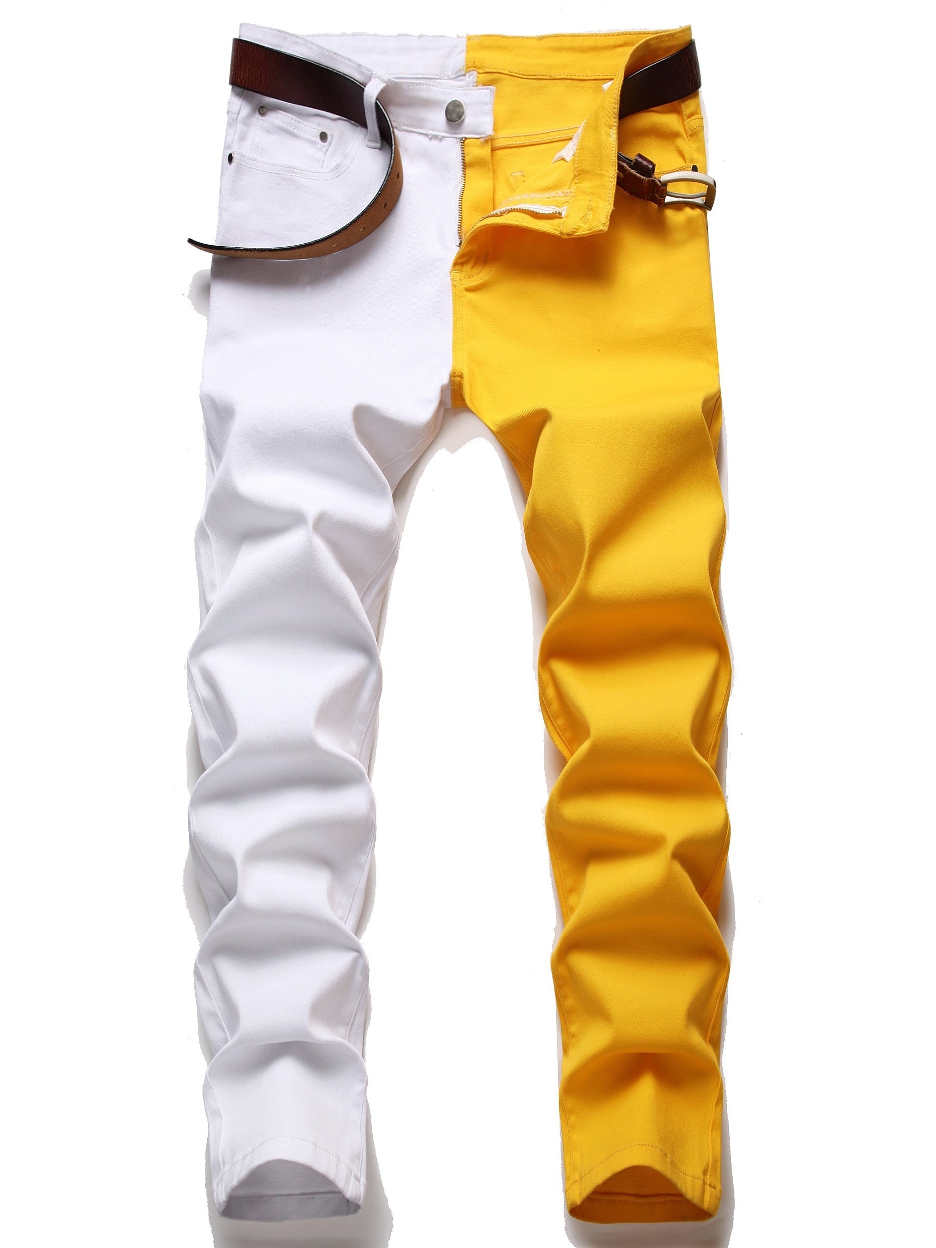 Men's Slim Fit Block Jeans Stretch Denim Pants