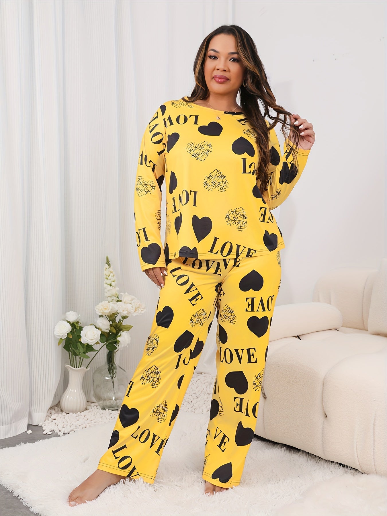  Heart & Letter Print Pajamas Set