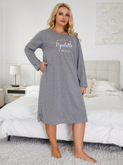  Casual Nightdress Women's Plus Letter Print Long Sleeve