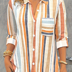  Stripe Print Button Up Blouse