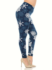  Snowflake Print High-Rise Leggings
