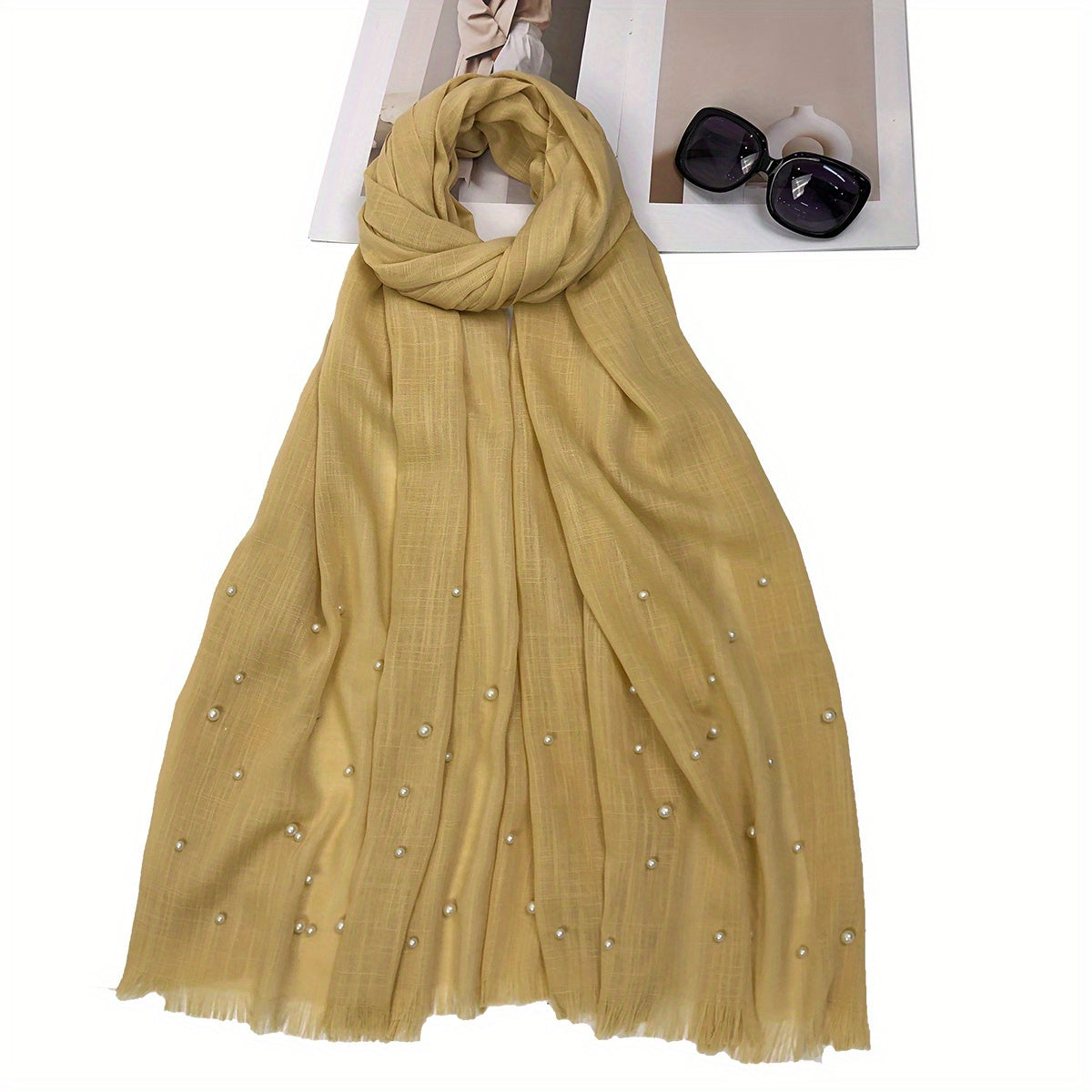 Slub Yarn Pearl Scarf Thin Raw Edge Shawl