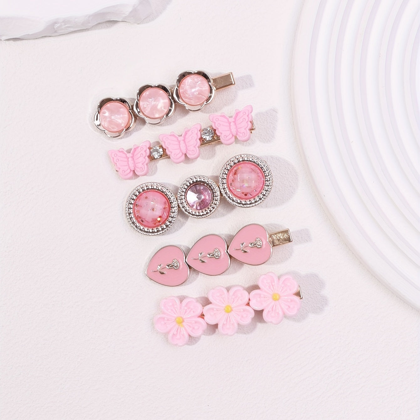 5pcs Sweet Pink Flower Hair Clip for Women Girls