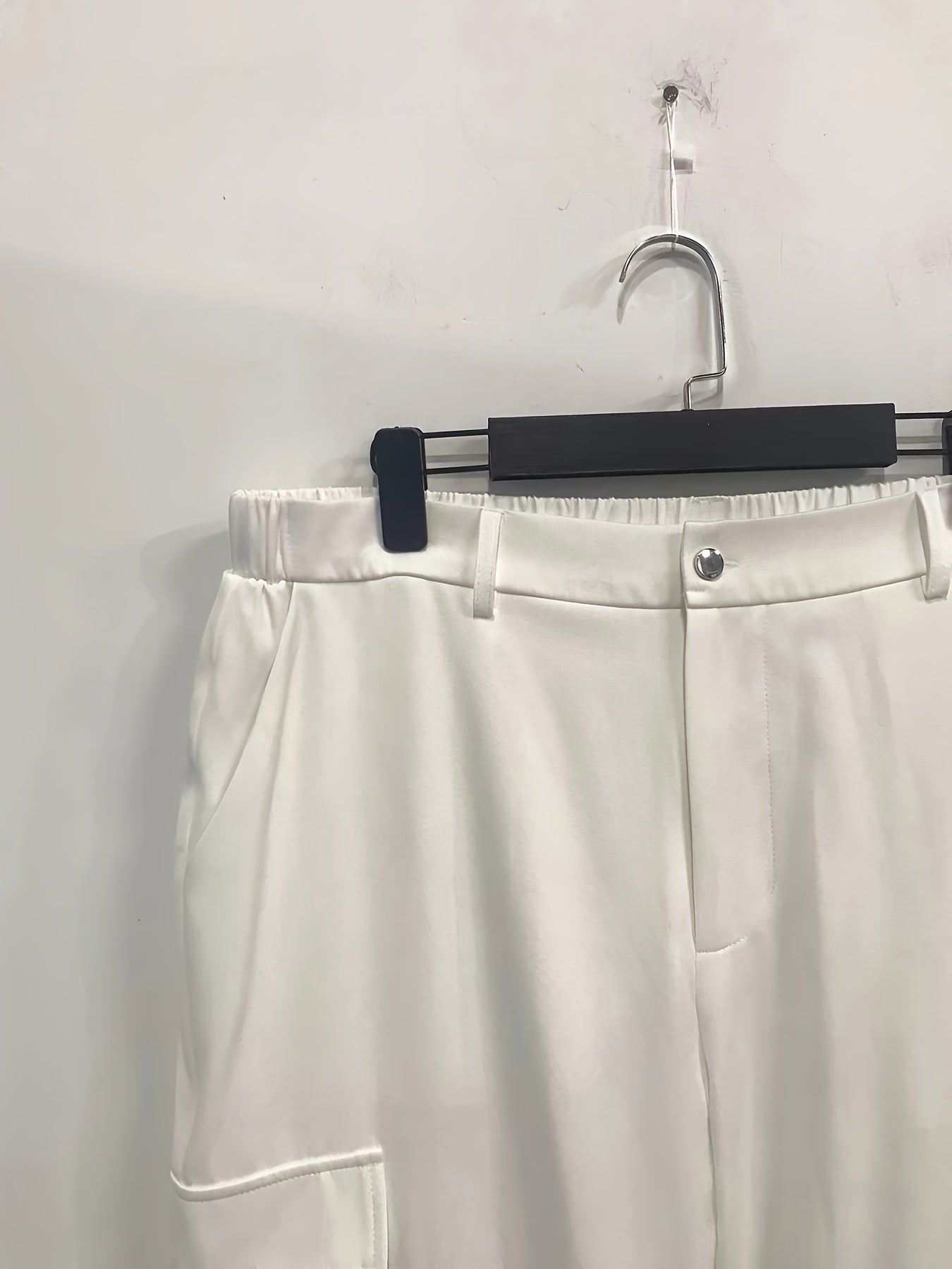  Solid High Rise Wide Leg Cargo Trousers