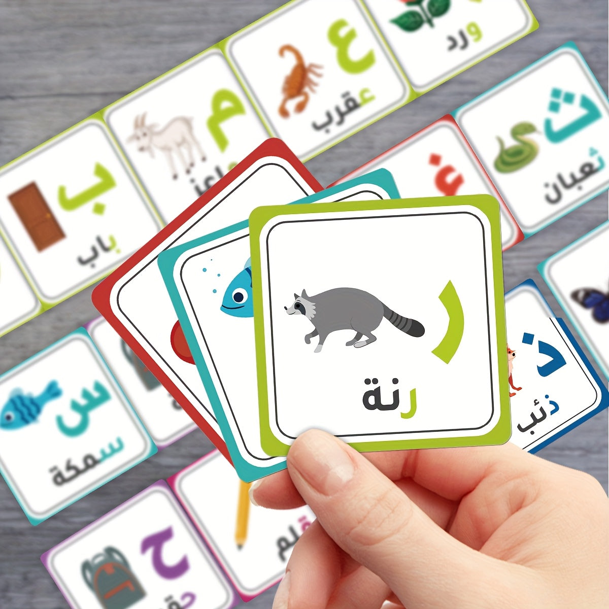 Arabic Alphabet Flashcards with Colorful Illustrations