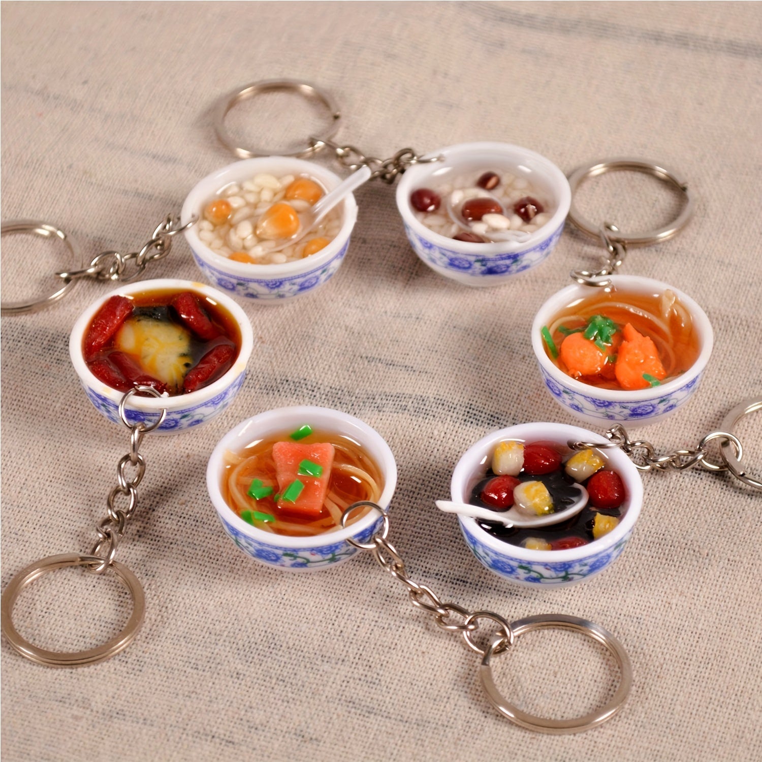 2PCS Mini Porcelain Bowl Keychain Food Model Accessories For Men