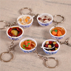 2PCS Mini Porcelain Bowl Keychain Food Model Accessories For Men