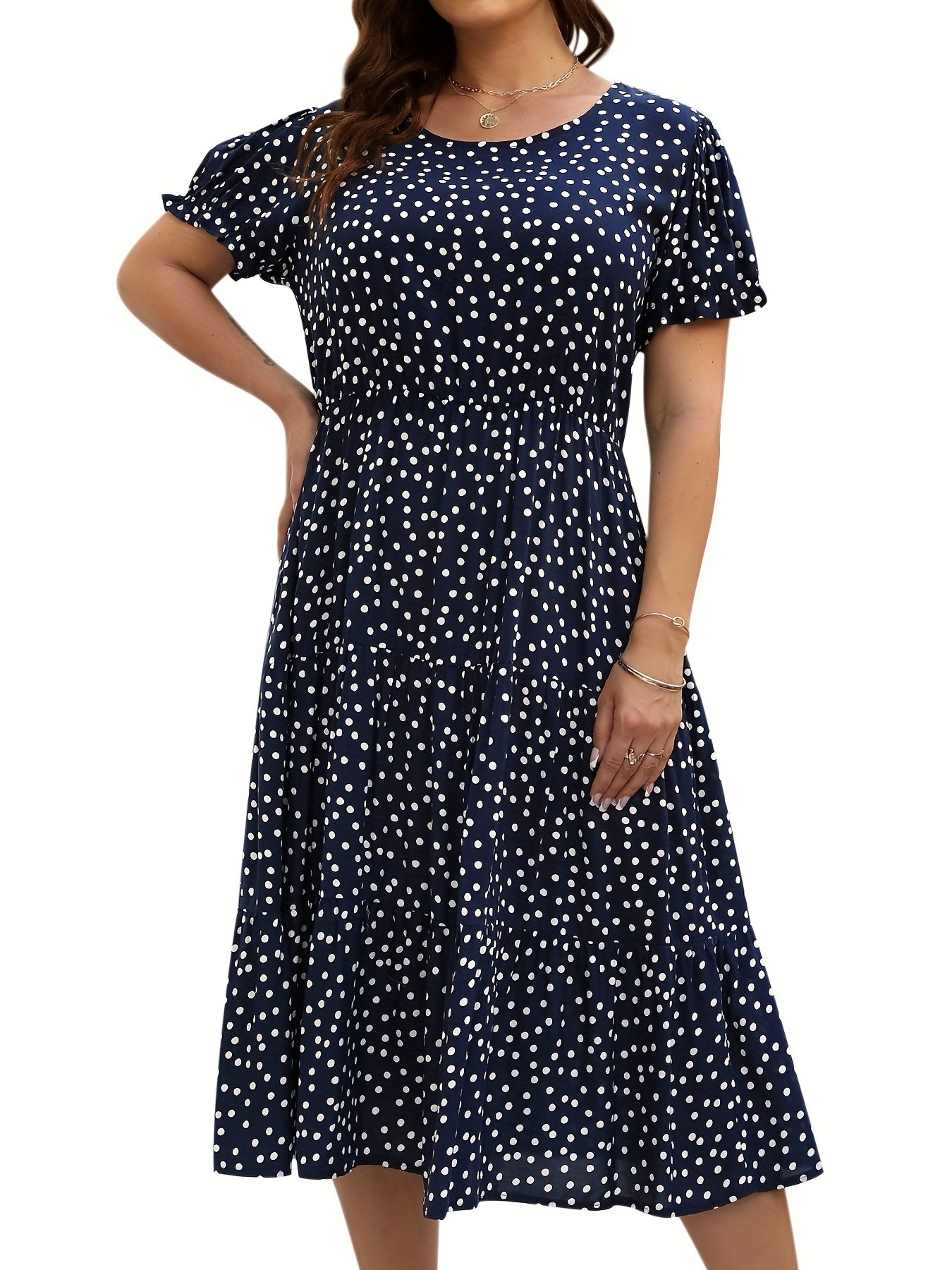  Women's Floral Print Round Neck Midi Smock Dress