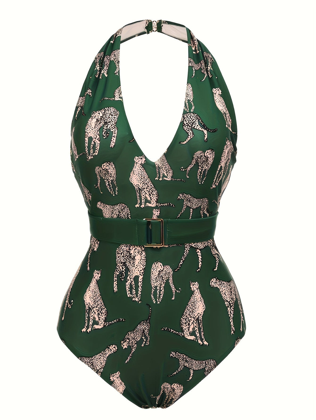  Leopard Print V Neck One Piece Bathing Suit