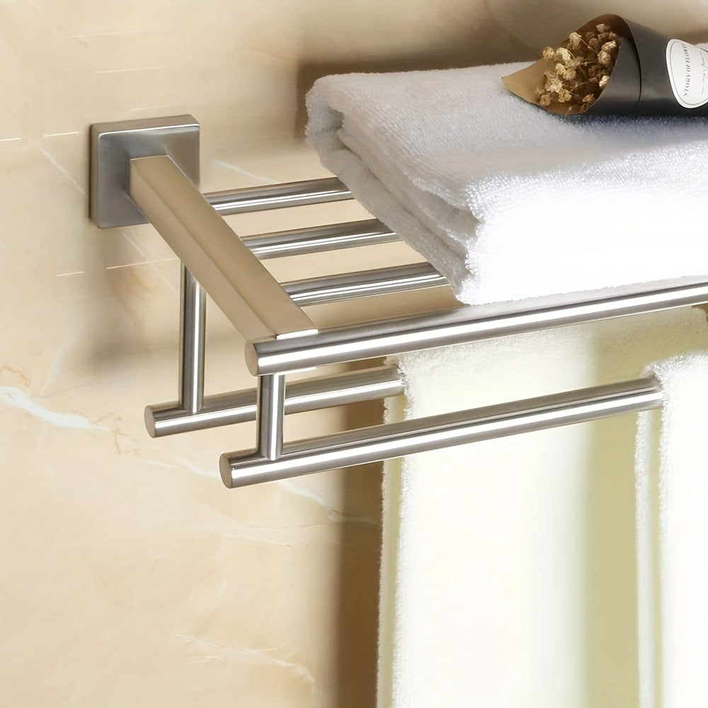 Stainless Steel Towel Shelf with Two Towel Bars for Bathroom Storage