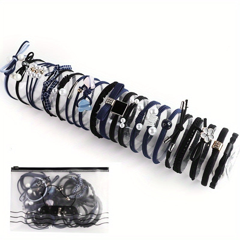 Faux Pearl Hair Rope Ponytail Hair Elastic Rubber Band Set
