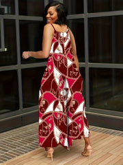  Sexy Dress Women's Plus Colorblock Chain Print V Neck Cami Maxi Dress