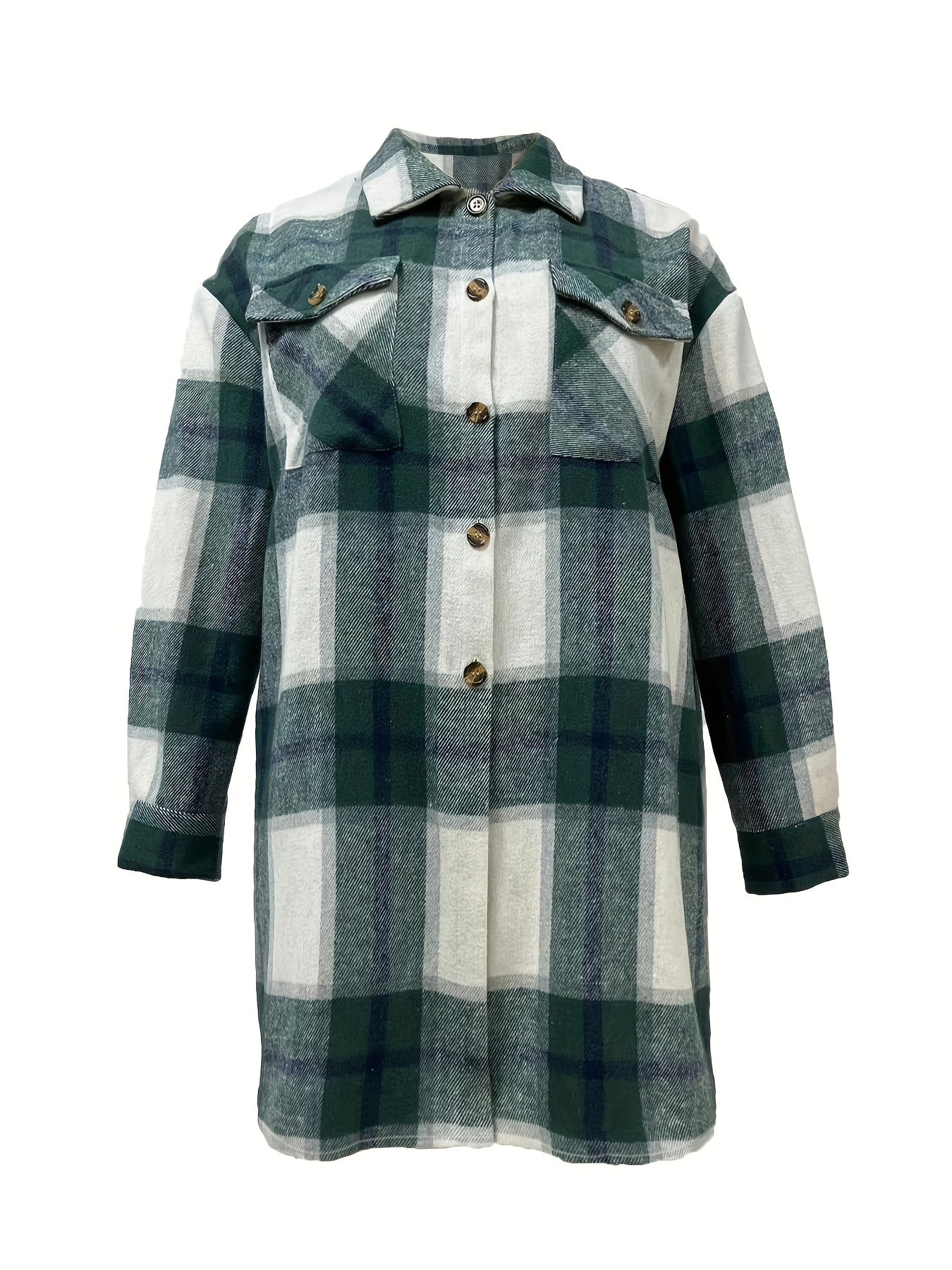  Plaid Print Long Sleeve Tunic Shirt Top