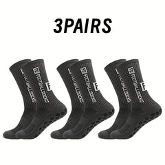 3 Pairs Breathable Soccer Socks, Letter Pattern, Non-slip, Mid-calf