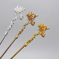 Camellia Flower Hair Pin Retro Hair Stick Metal Hair Bun Maker