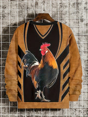 Rooster Print Men's Graphic Sweatshirt Loose Pullover