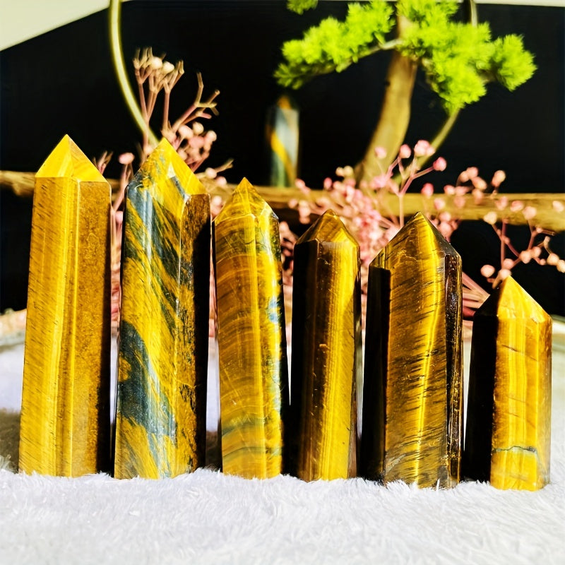 Yellow Tiger Eye Crystal Tower 6 inch Natural Healing Point Obelisk