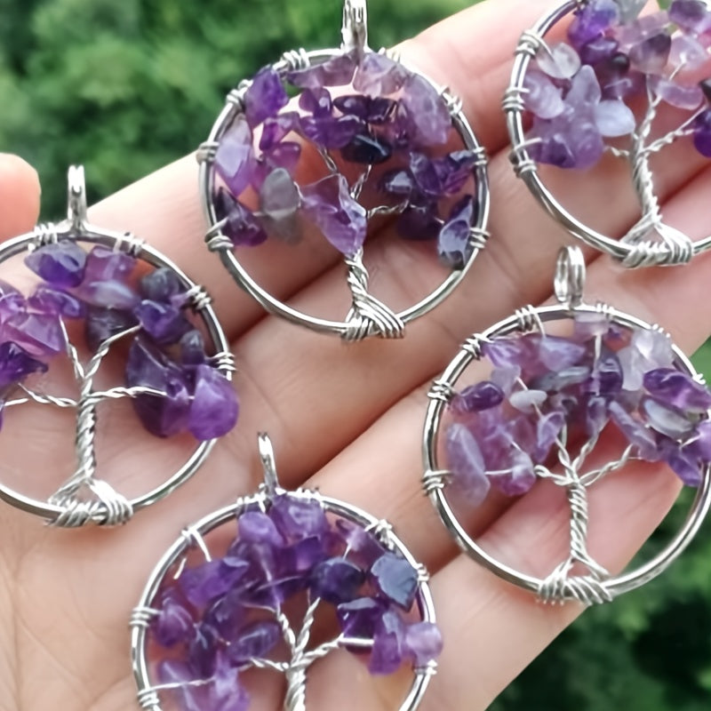7 Charka Stone Tree Of Life Pendant Crystal Beads Energy Amulet
