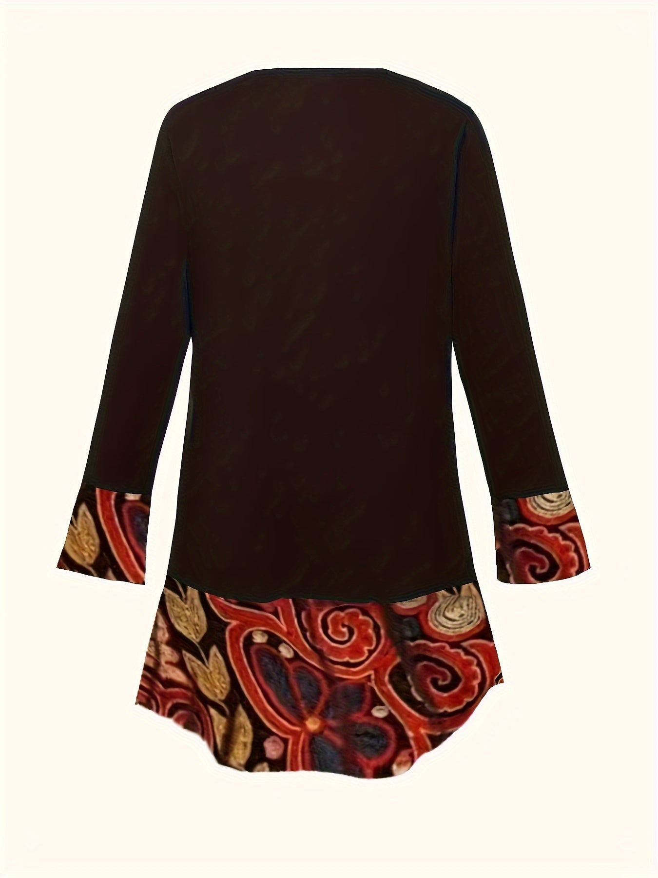 Colorblock Graphic Print Long Sleeve Round Neck Dress With Pockets