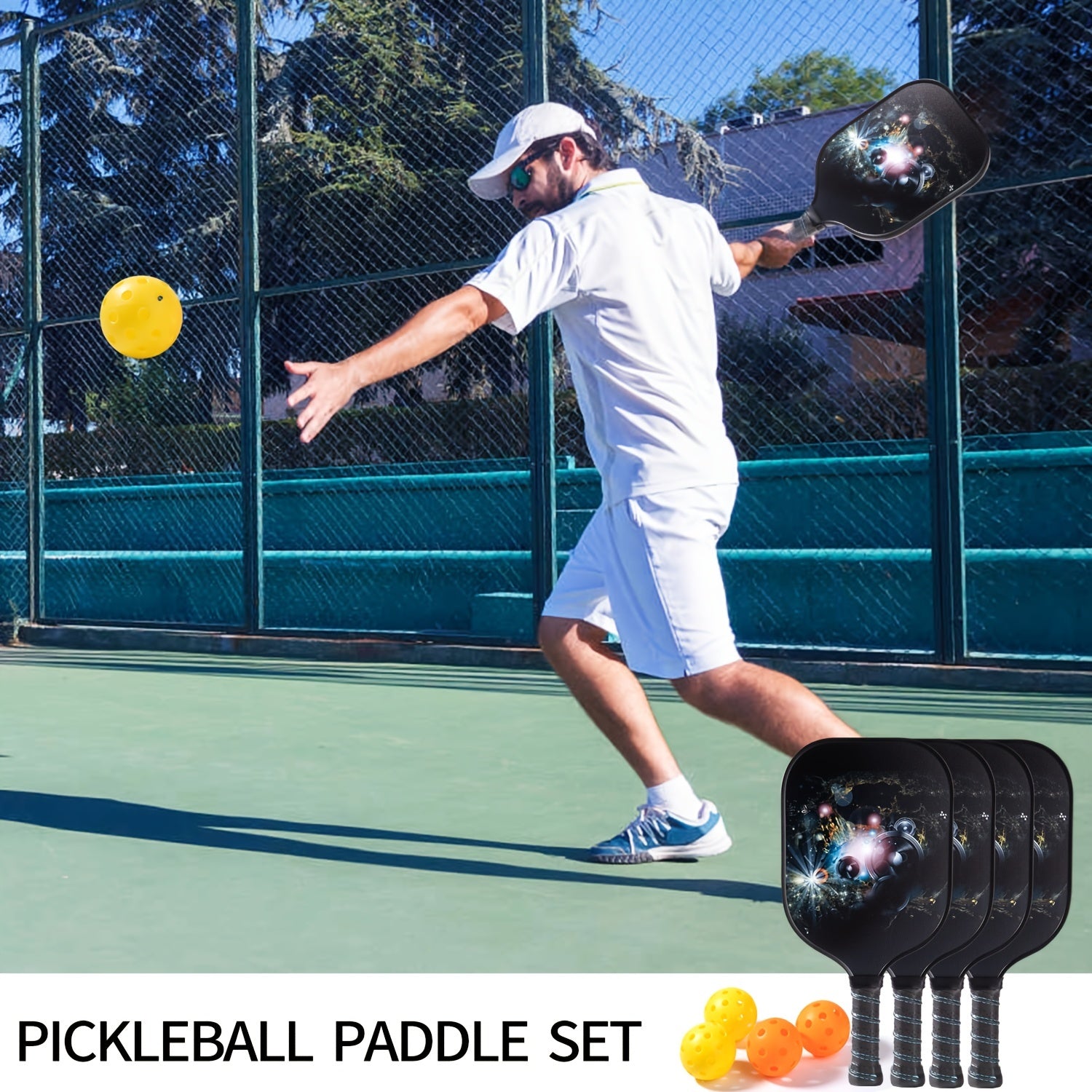 Portable Pickleball Paddle Set for Adults with 2 Rackets, 4 Balls, Bag