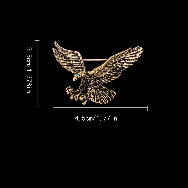 Vintage Eagle Brooch Men's Domineering Animal Pin Rhinestone Wings Chain Brooch