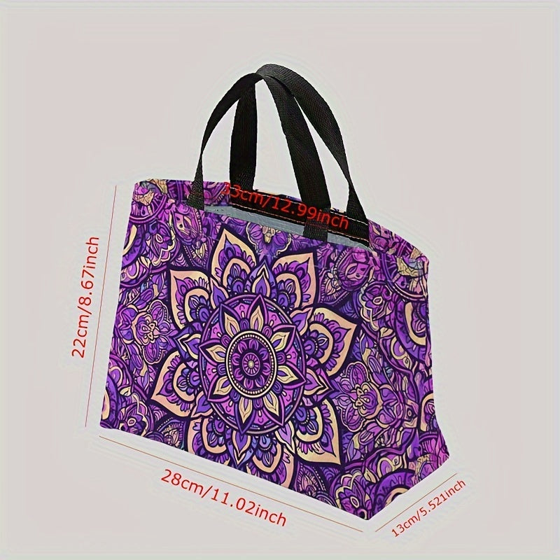 Purple Floral Insulated Lunch Bag Leakproof Reusable Tote