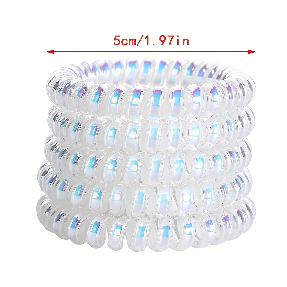 5pcs Holographic Spiral Hair Tie Elastic Ponytail Holder
