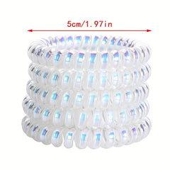5pcs Holographic Spiral Hair Tie Elastic Ponytail Holder
