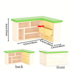 2pcs Dollhouse Mini Corner Bar and Micro Cash Register Plastic Material