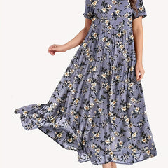 Floral Print Short Sleeve Casual Maxi Dress