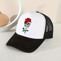 Skull Rose Print Baseball Cap Adjustable Sun Hat Hip Hop Dad Hats