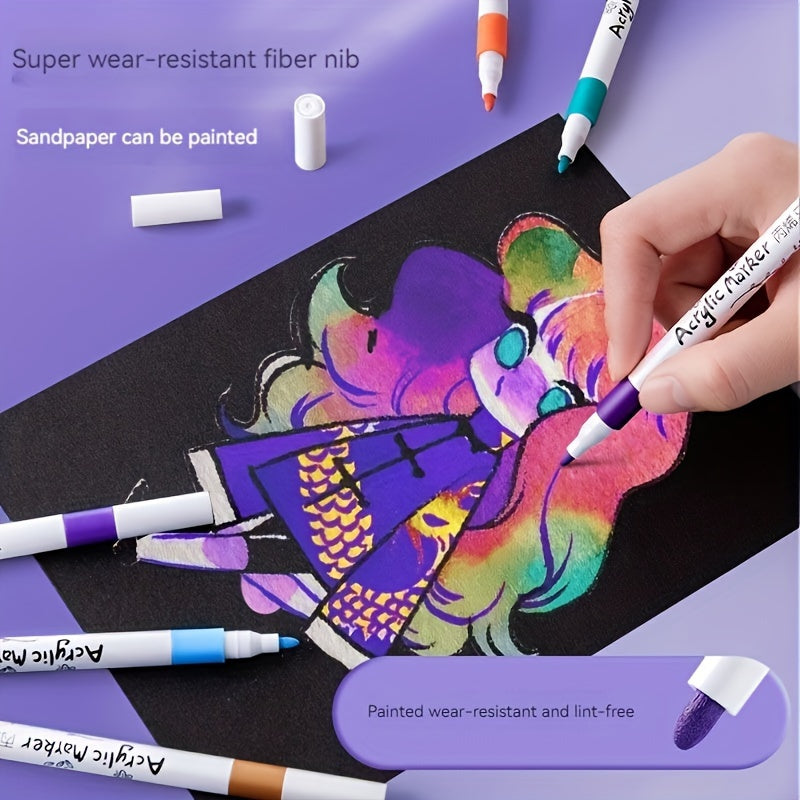 12pcs Quick Dry Acrylic Paint Pens Waterproof Fine Tip for Canvas Wood
